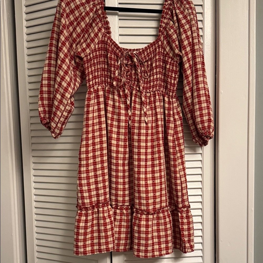 Red and White Smocked Tiered Sundress